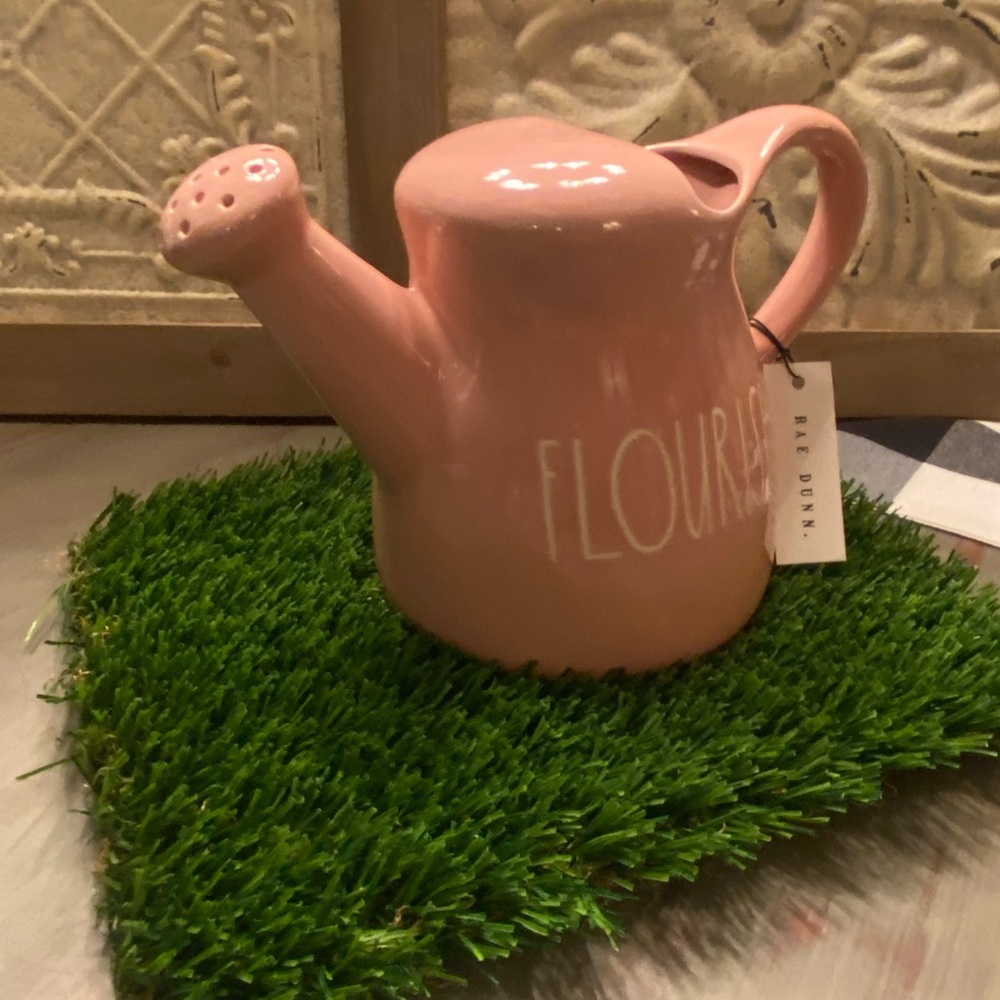 RAE DUNN FLOURISH PINK CERAMIC WATERING CAN Brand new!  Can be used as a planter - Picture 2 of 6
